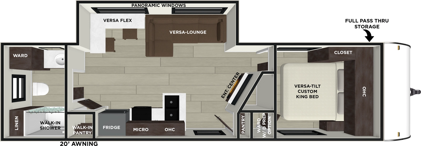 The Salem 26RBS has one entry and one slide out. Exterior features include: metal or fiberglass exterior, 20' awning and outside kitchen. Interiors features include: front bedroom and rear bathroom.